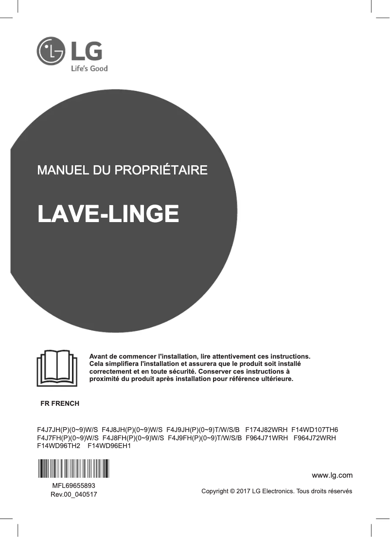 Page 1 de la notice Manuel utilisateur LG F14WD96TH2