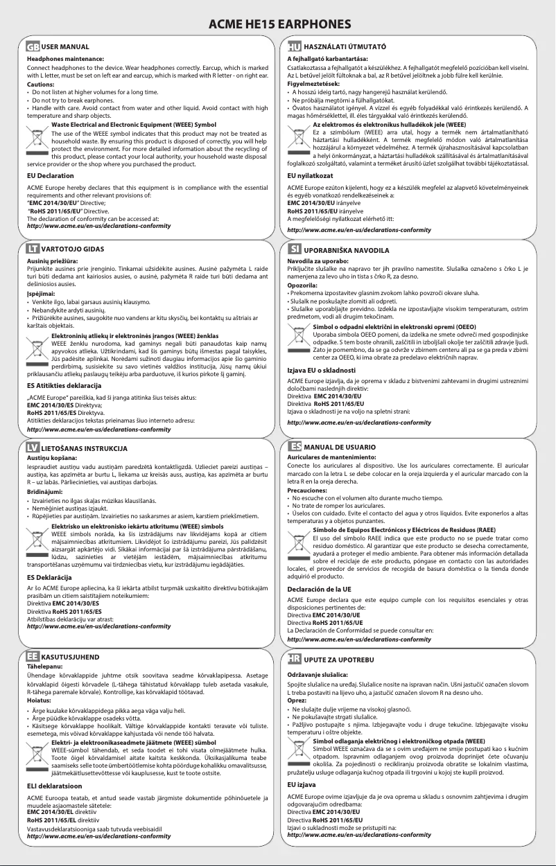 Page 1 de la notice Manuel utilisateur Acme Made HE15G