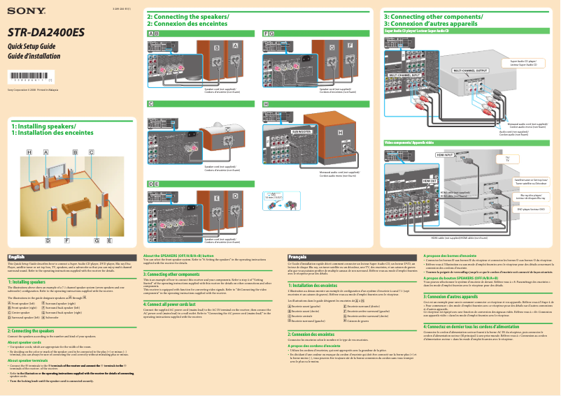 Page 1 de la notice Guide d'installation Sony STR-DA2400ES