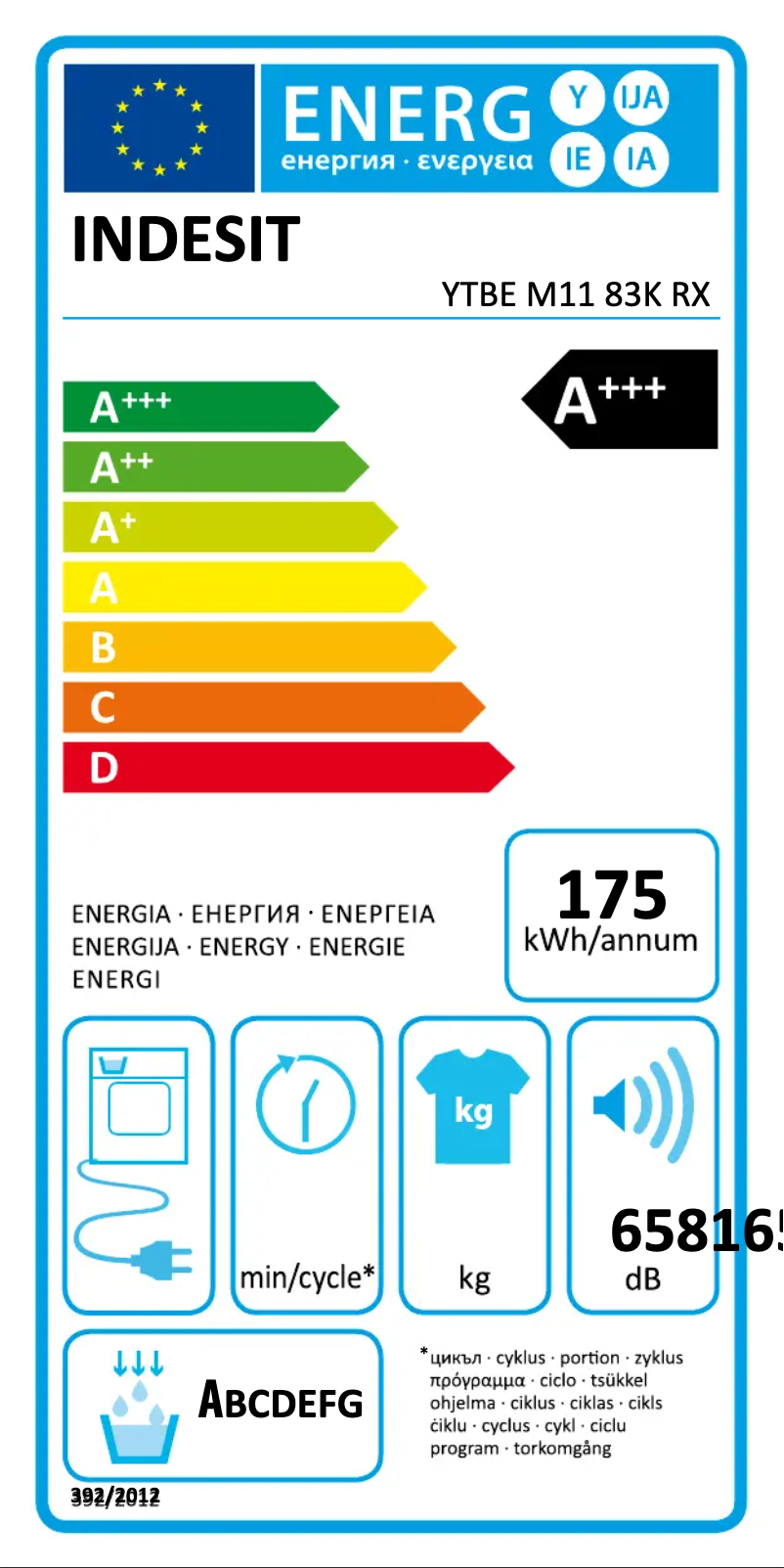 Page n°1 - Label énergétique Indesit YTBE M11 83K RX