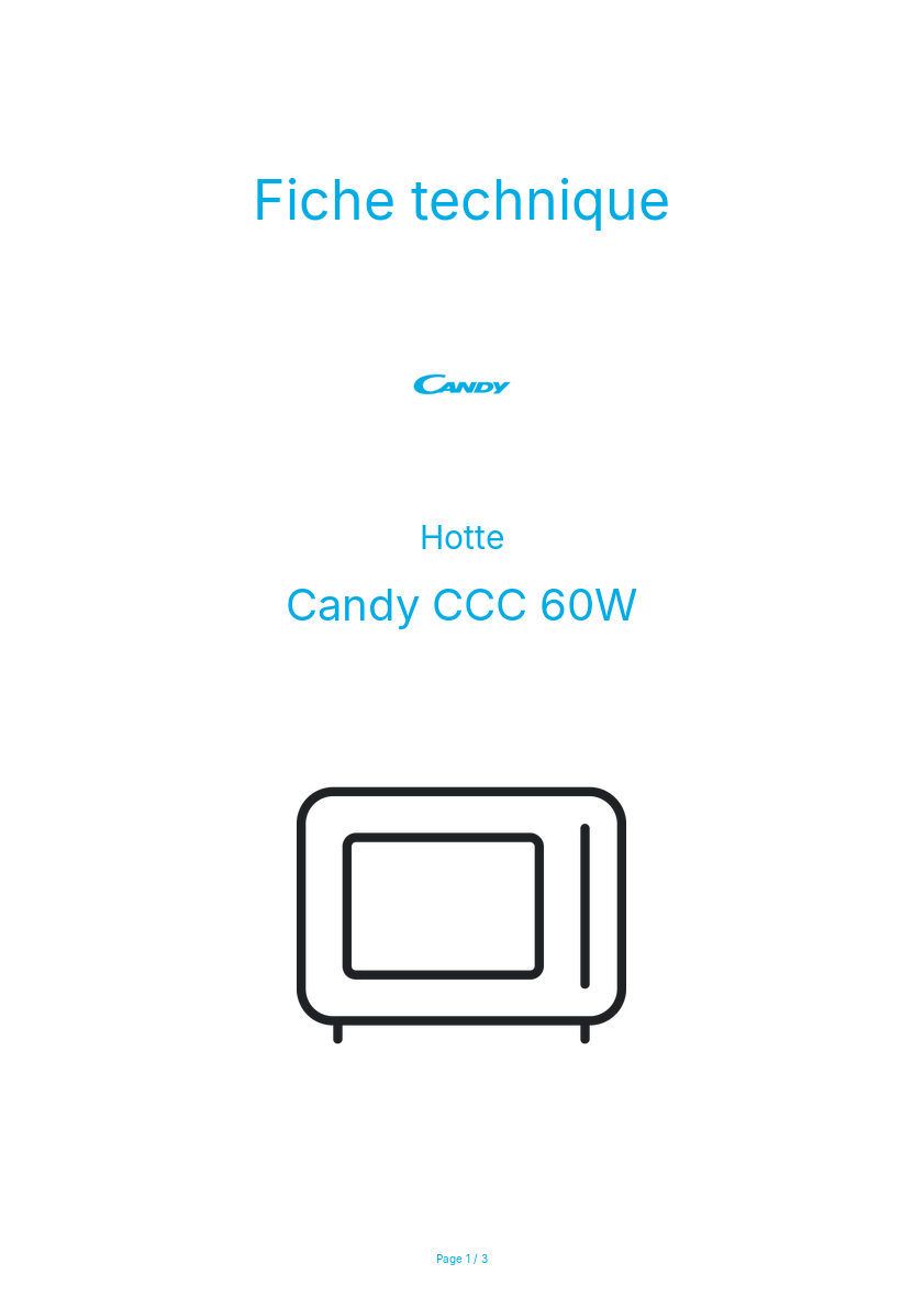 Page n°1 - Fiche technique Candy CCC 60W