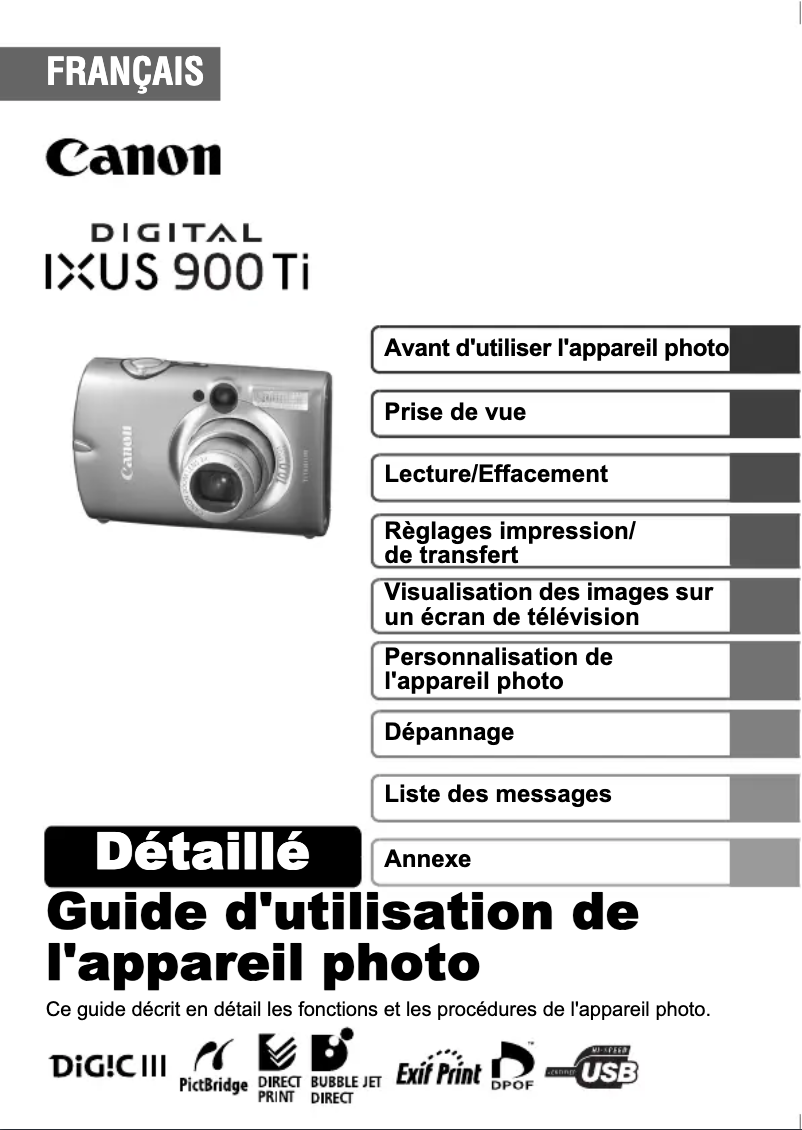 Image de la première page du manuel de l'appareil Digital IXUS 900 Ti