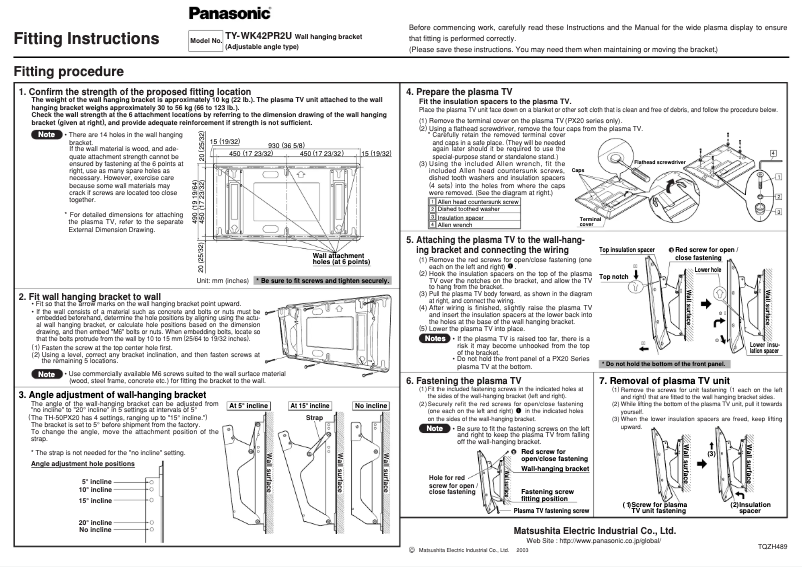 Imagen de la primera página del manual del dispositivo TY-WK42PR2