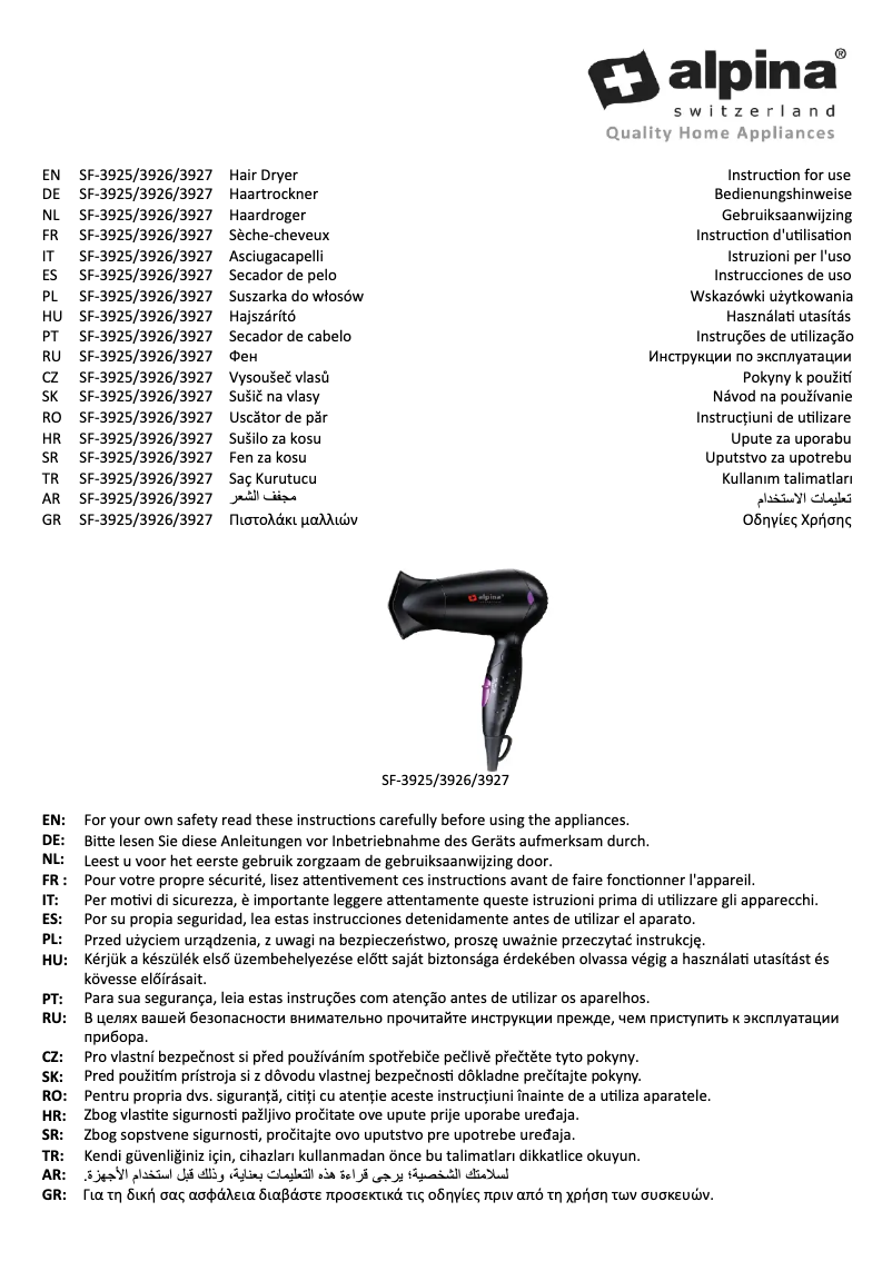 Page 1 de la notice Manuel utilisateur Alpina SF-3925
