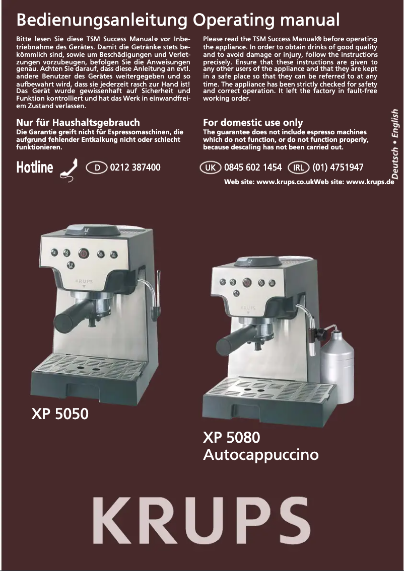 Page 1 de la notice Manuel utilisateur Krups XP5050