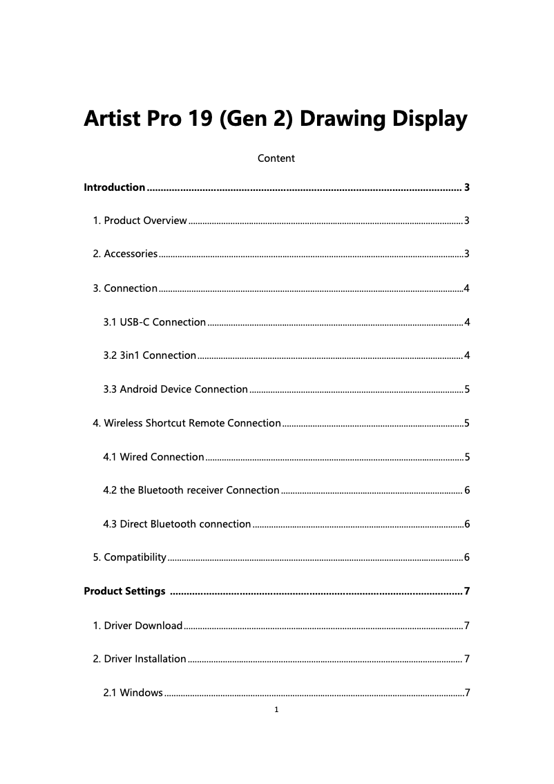 Imagen de la primera página del manual del dispositivo Artist Pro 19 (Gen 2)