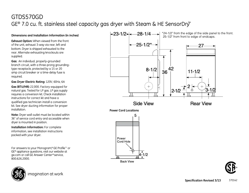 Image de la première page du manuel de l'appareil GTDS570GDWW