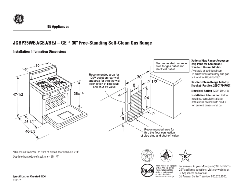 Imagen de la primera página del manual del dispositivo JGBP35WEJWW