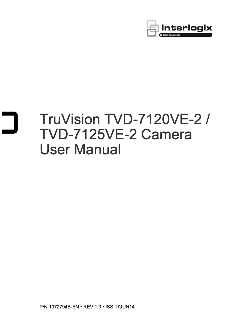 Page n°1 - Manuel utilisateur Interlogix TruVision TVD-7125VE-2-N