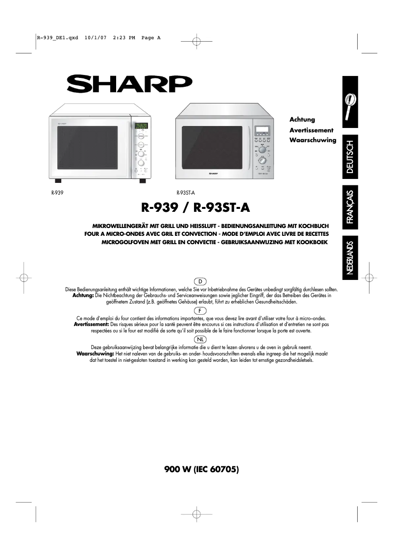 Page n°1 - Manuel utilisateur Sharp R939BK