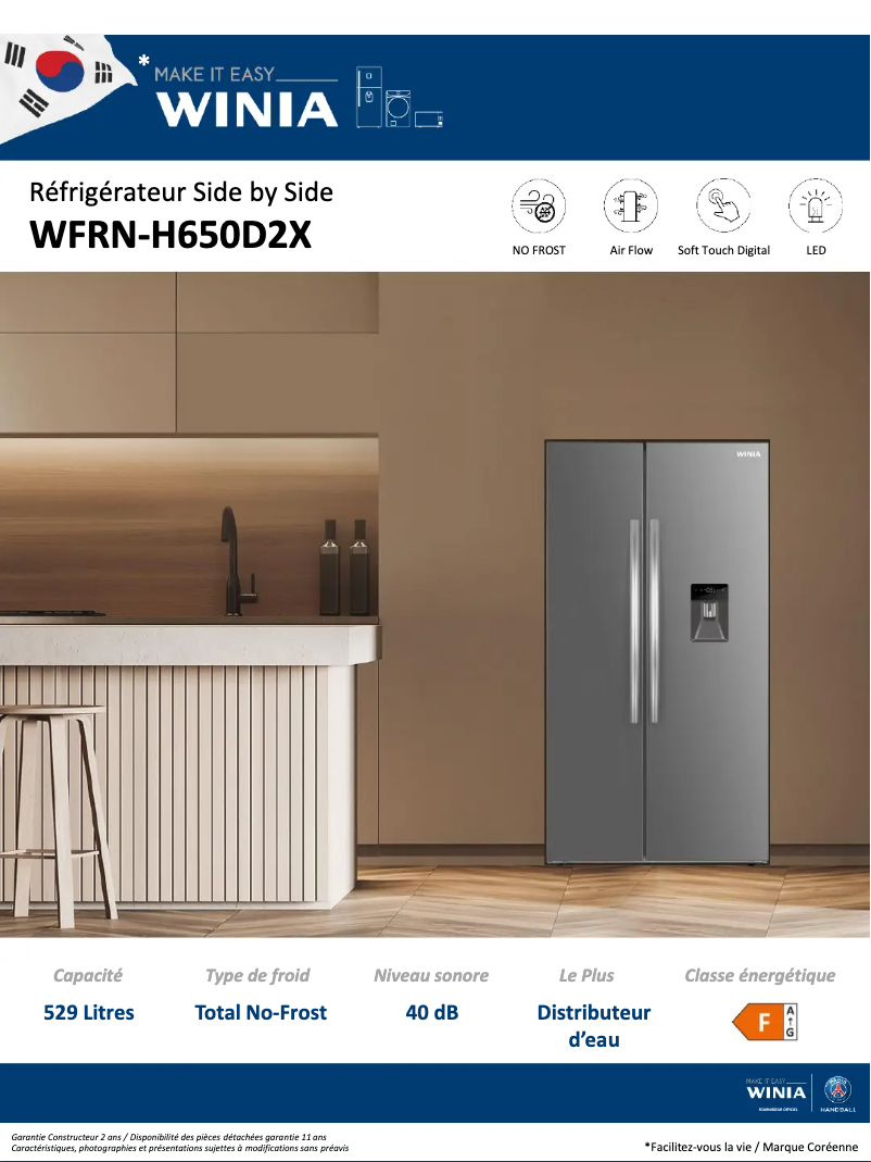 Page 1 de la notice Fiche technique Winia WFRN-H650D2X