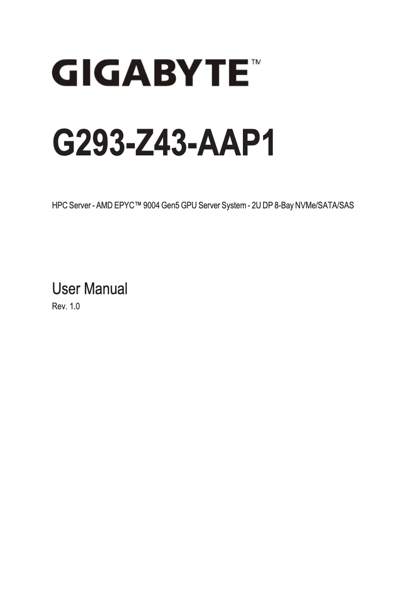 Page n°1 - Manuel utilisateur Gigabyte G293-Z43