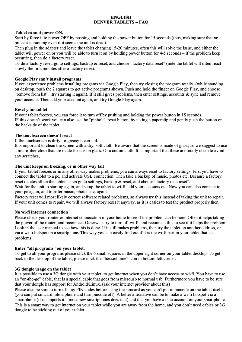 Page 1 de la notice Manuel utilisateur Denver TAD-70132