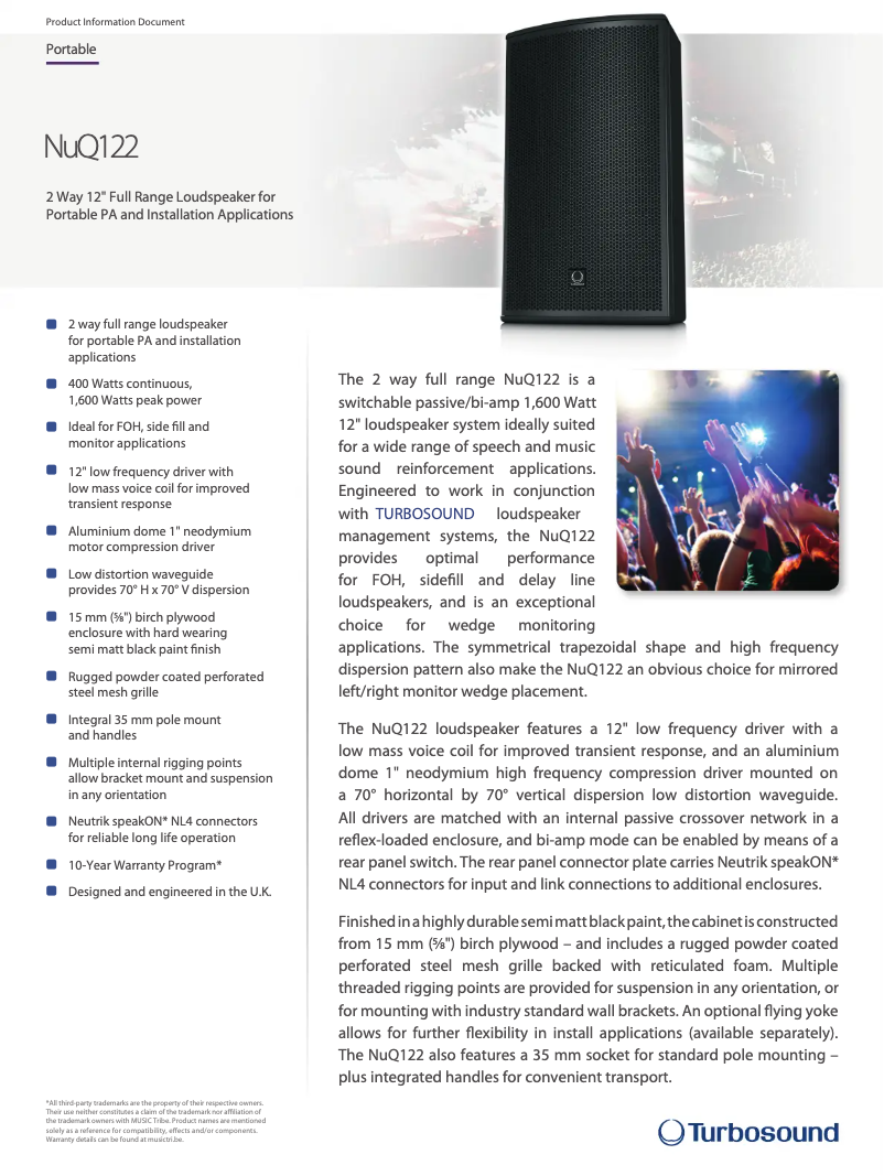 Page n°1 - Fiche technique Turbosound NuQ122