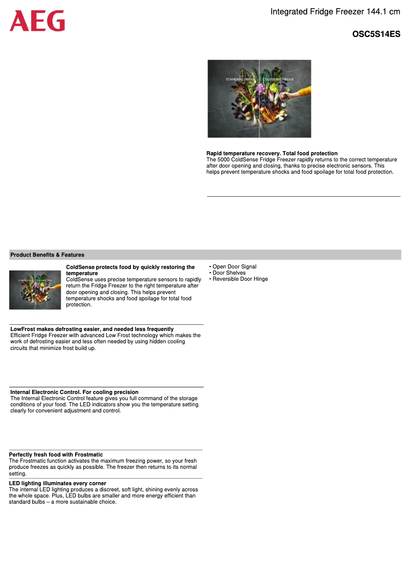 Page 1 de la notice Fiche technique AEG OSC5S14ES
