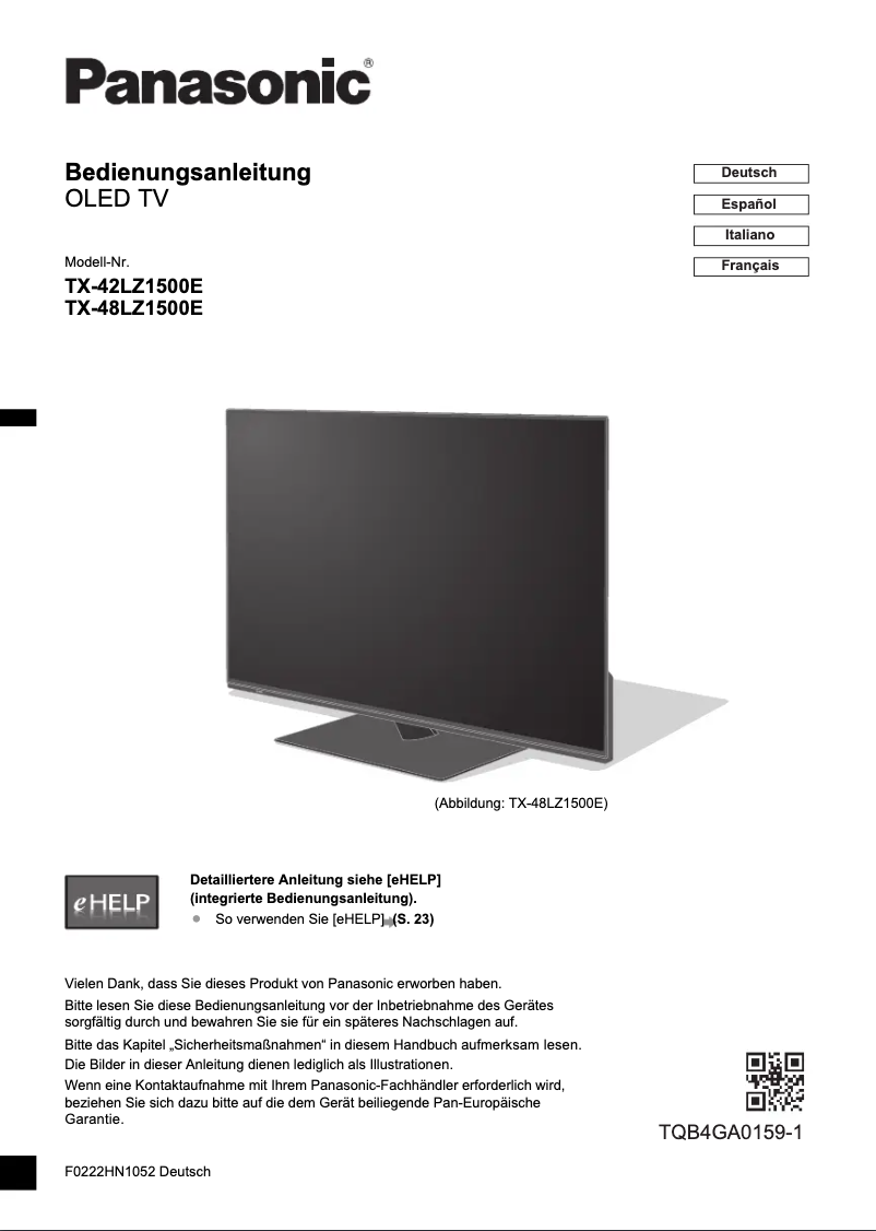 Page 1 de la notice Guide de démarrage rapide Panasonic TX-42LZ1500E