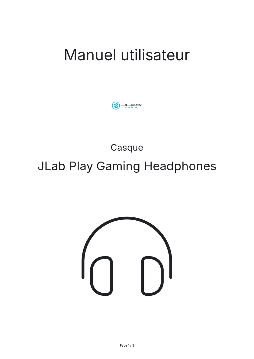Page n°1 - Manuel utilisateur JLab Play Gaming Headphones