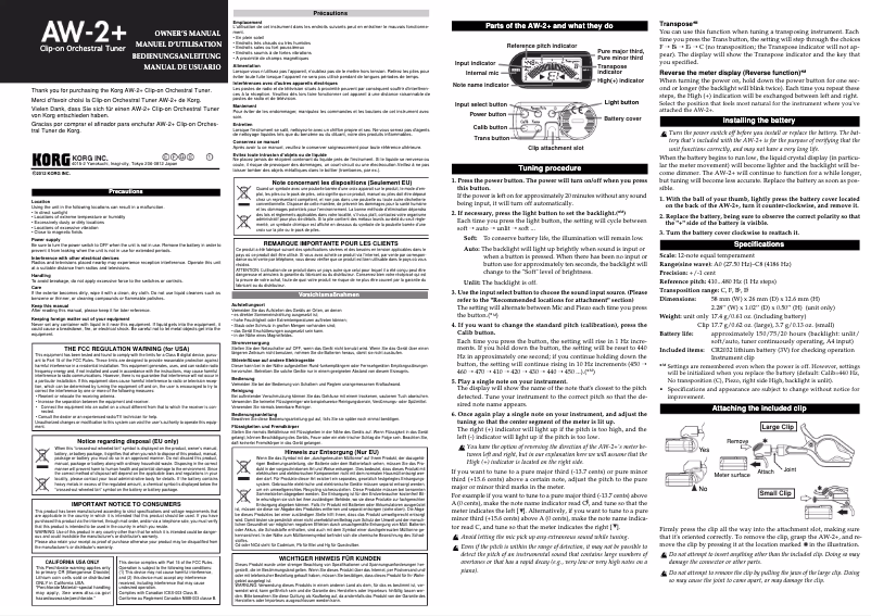Page 1 de la notice Manuel utilisateur Korg AW-2+