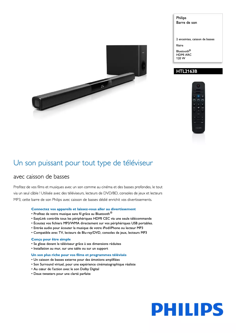 Page n°1 - Fiche technique Philips HTL2163B