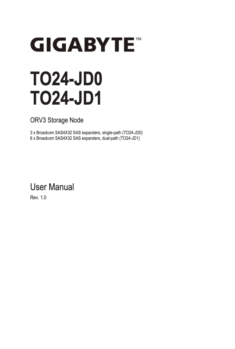 Page 1 de la notice Manuel utilisateur Gigabyte TO24-JD1