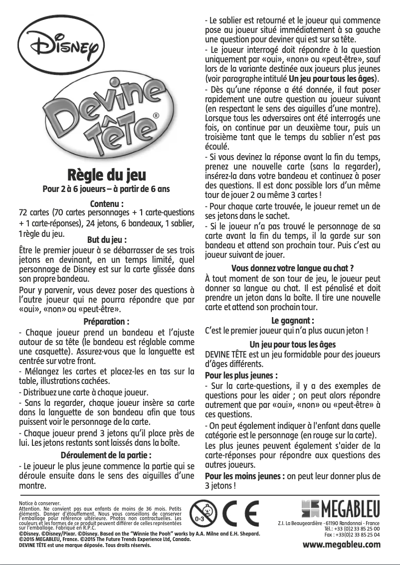 Image de la première page du manuel de l'appareil Devine Tête Disney