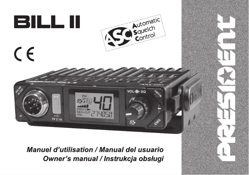 Page n°1 - Manuel utilisateur President Bill II ASC TXPR101