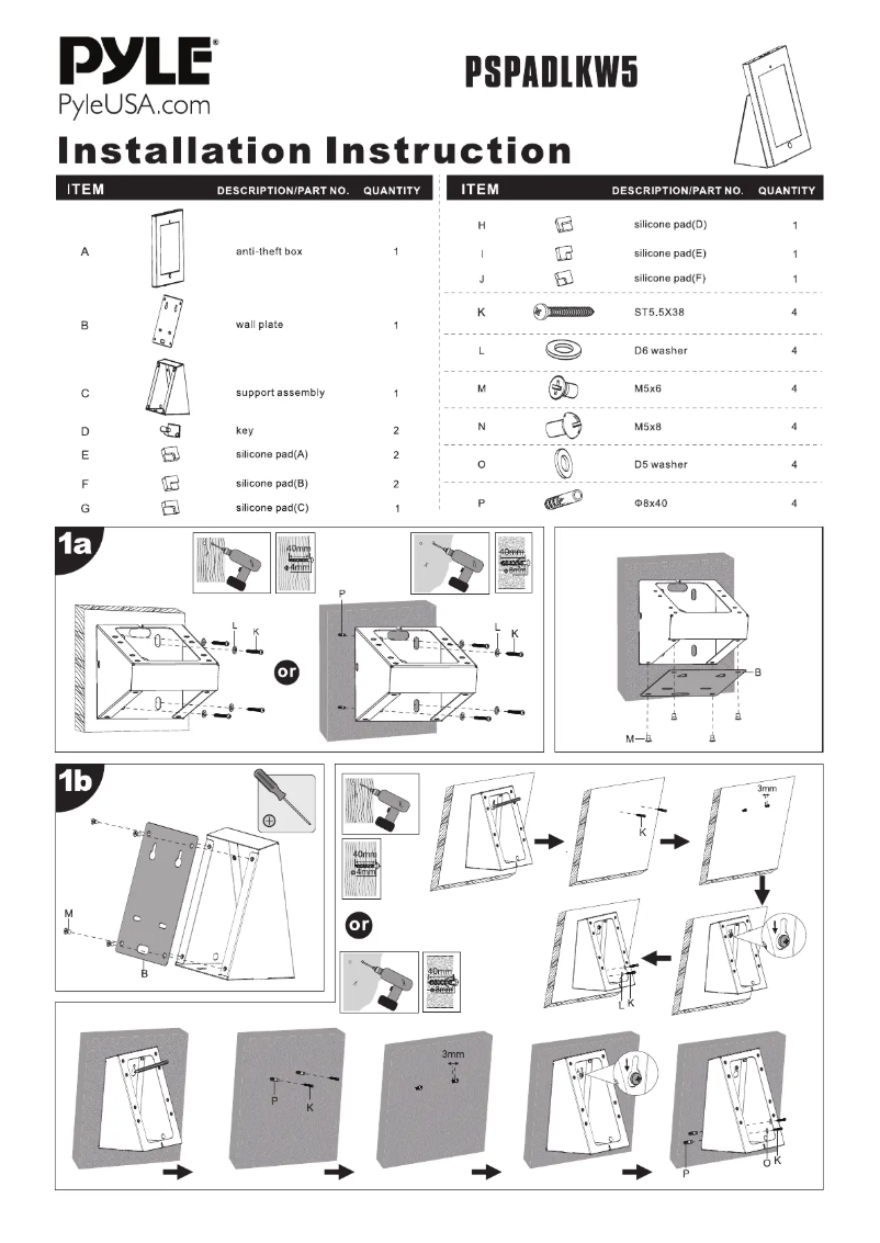 Page n°1 - Manuel utilisateur Pyle PSPADLKW5
