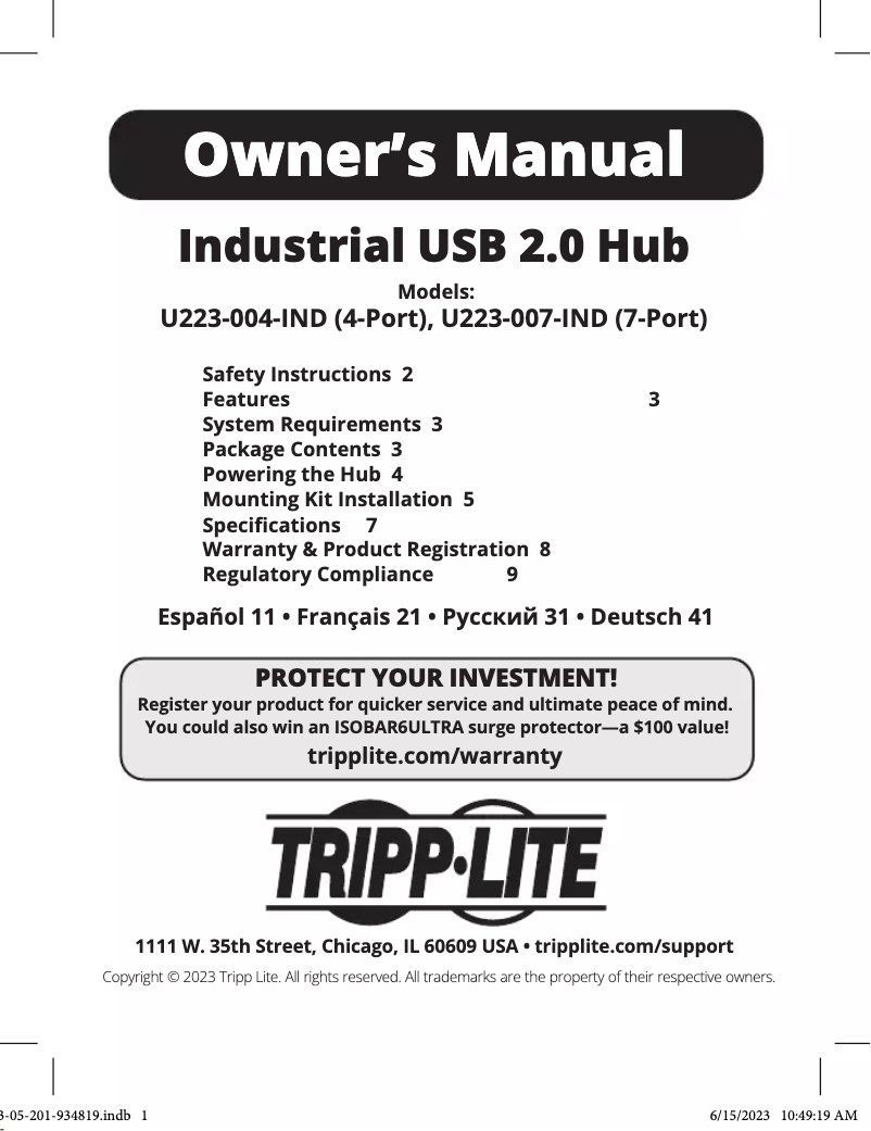 Page n°1 - Manuel utilisateur Tripp Lite U223-007-IND