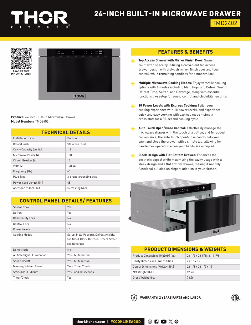 Page 1 de la notice Fiche technique Thor TMD3002