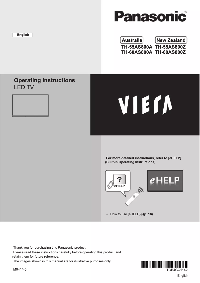 Page 1 de la notice Manuel utilisateur Panasonic TH-55AS800Z