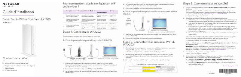 Page 1 de la notice Guide d'installation Netgear WAX202