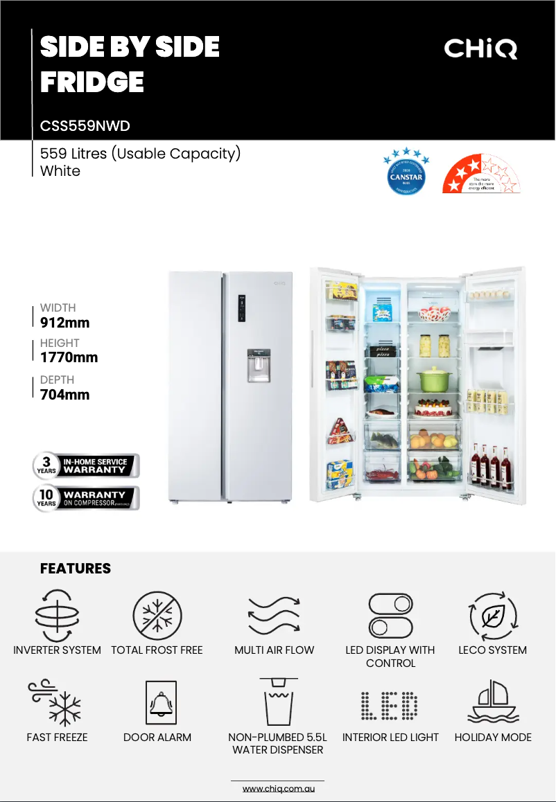 Page 1 de la notice Fiche technique CHiQ CSS559NWD