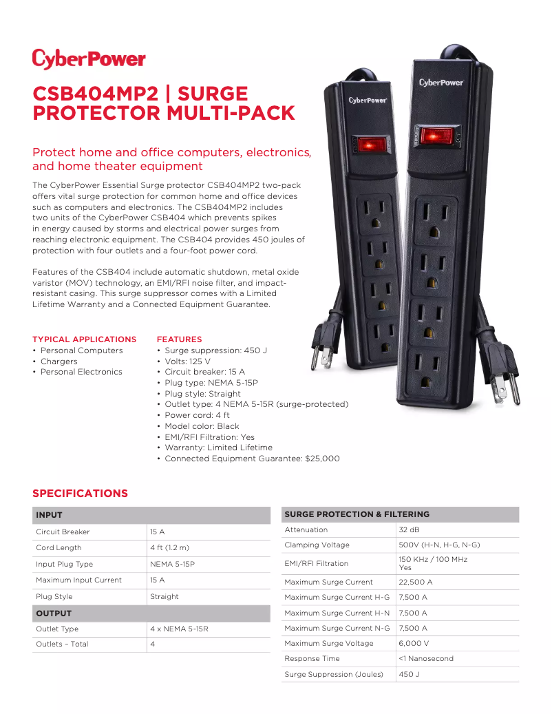 Página 1 del manual Ficha técnica CyberPower CSB404MP2