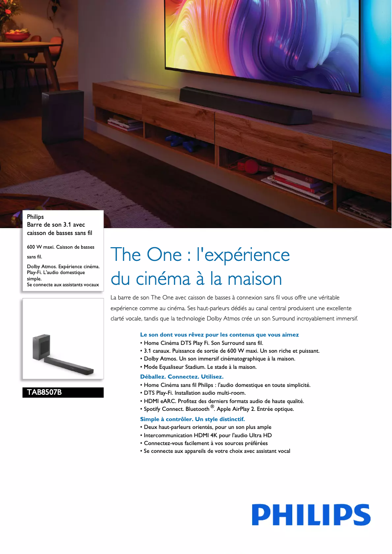 Page n°1 - Fiche technique Philips TAB8507B