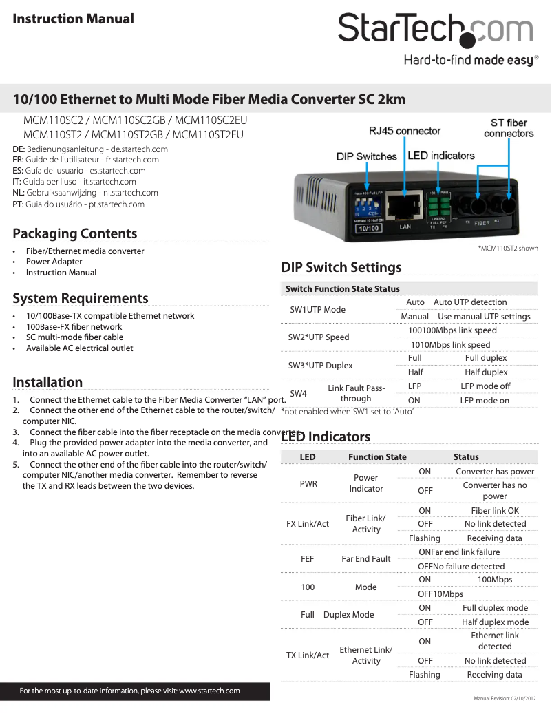 Page 1 of the manual User Manual StarTech.com MCM110ST2EU