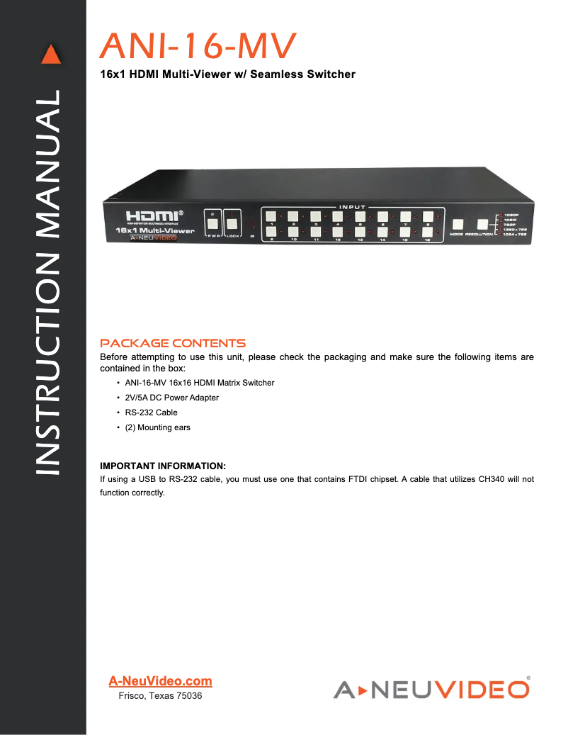 Page n°1 - Manuel utilisateur A-NeuVideo ANI-16-MV