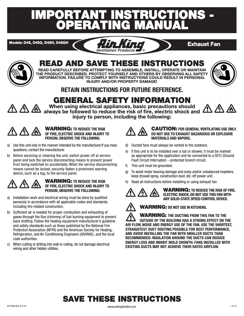 Page 1 de la notice Guide d'installation Air King D4SH