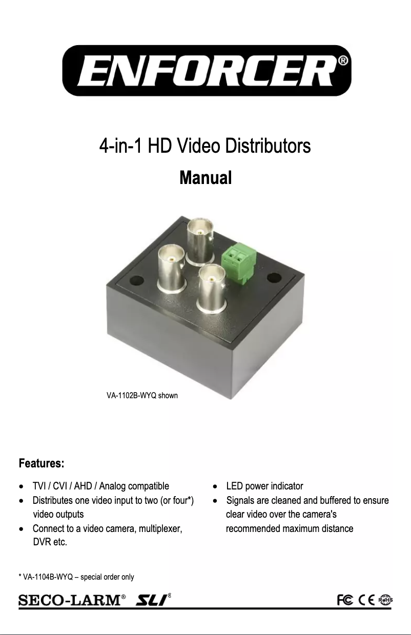 Page 1 de la notice Manuel utilisateur Seco-Larm VA-1102B-WYQ