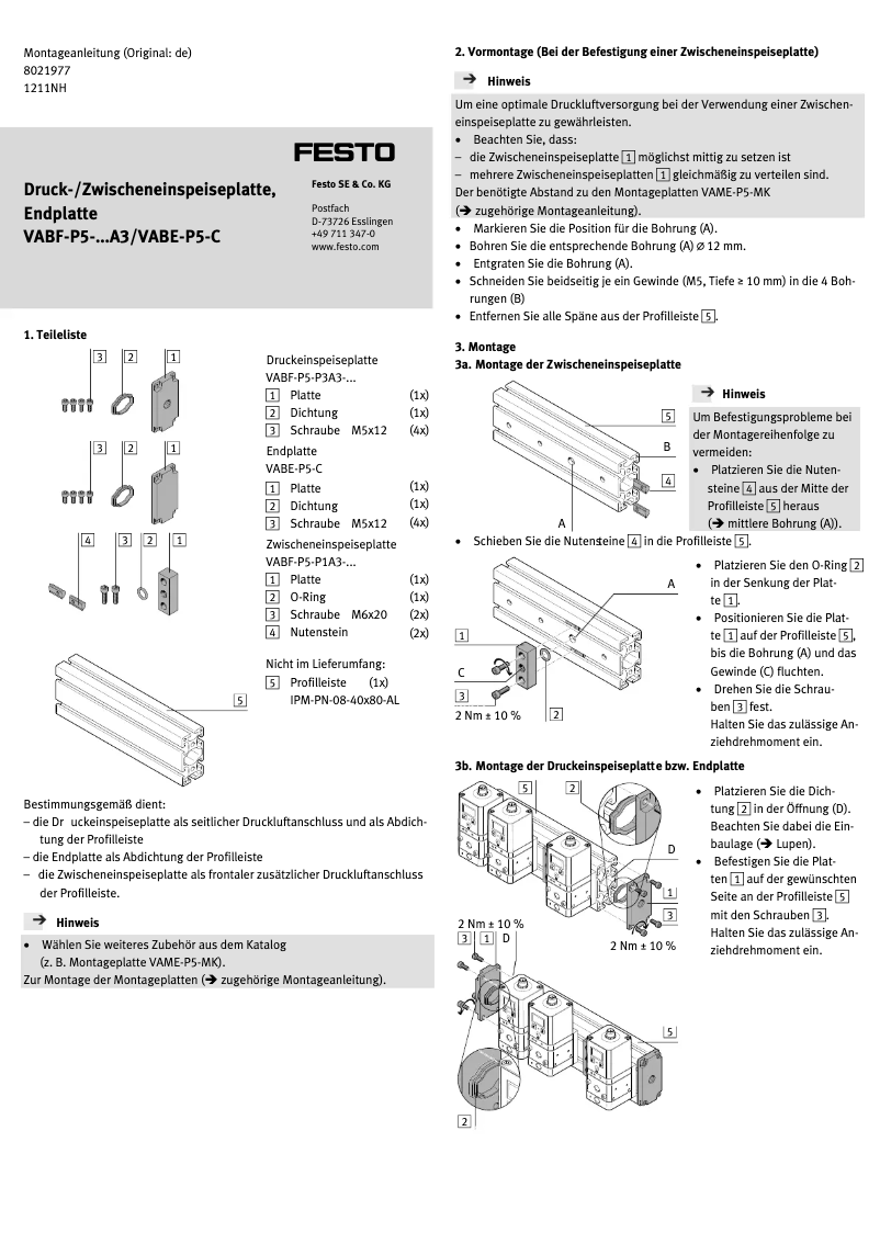 Page 1 de la notice Manuel utilisateur Festo VABE-P5-C