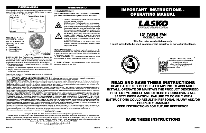 Page 1 de la notice Manuel utilisateur Lasko D12900