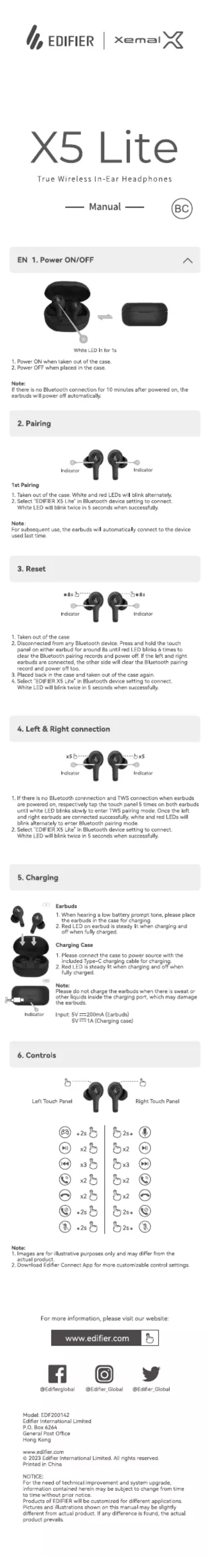 Page 1 de la notice Manuel utilisateur Edifier X5 Lite