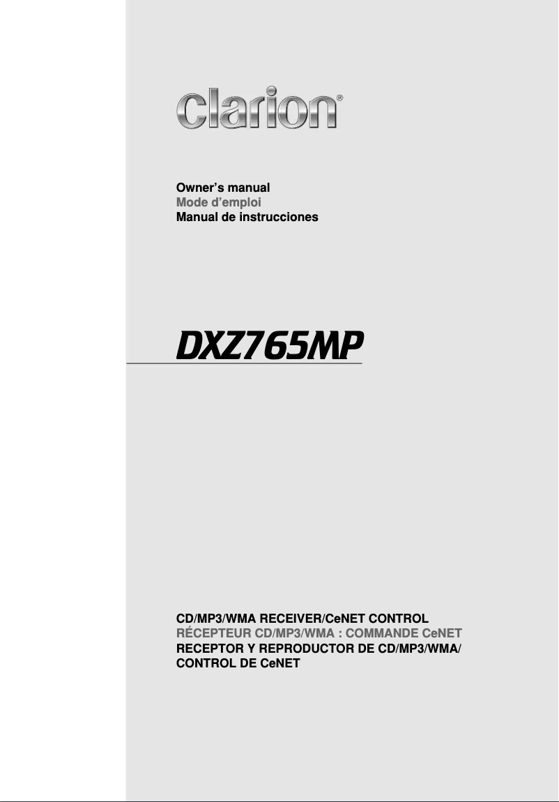Page n°1 - Manuel utilisateur Clarion DXZ765MP