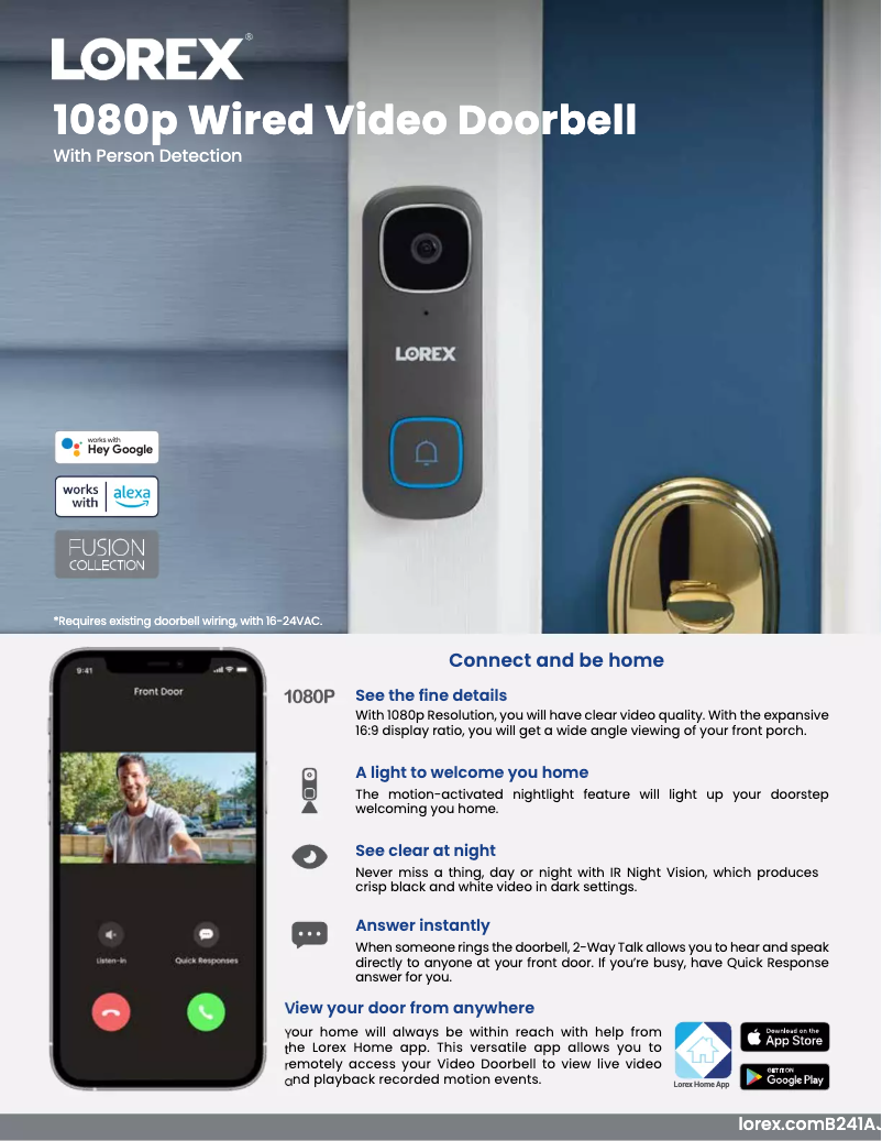 Page 1 de la notice Fiche technique Lorex B241AJD-F