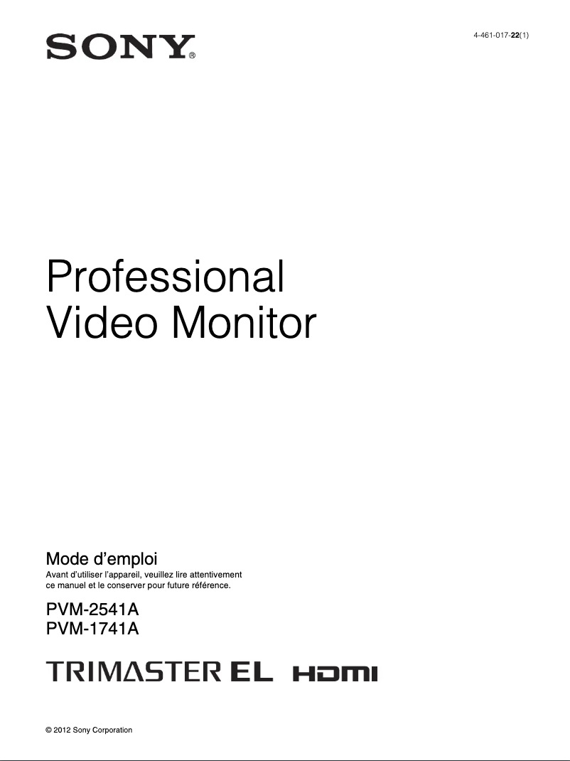Page n°1 - Manuel utilisateur Sony PVM-1741A