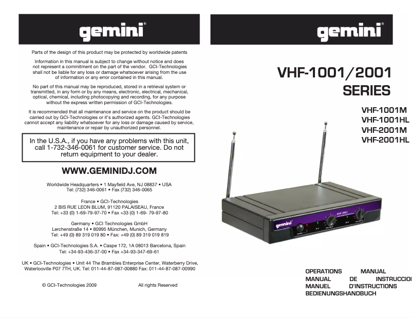 Página 1 del manual Manual de usuario Gemini VHF-2001HL-S26