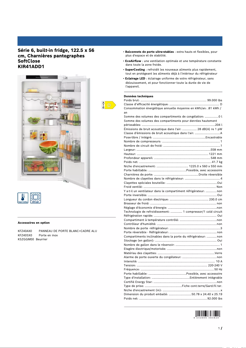 Image de la première page du manuel de l'appareil KIR41ADD1