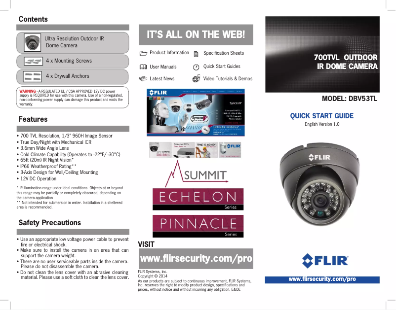 Page 1 de la notice Manuel utilisateur FLIR Summit DBV53TL