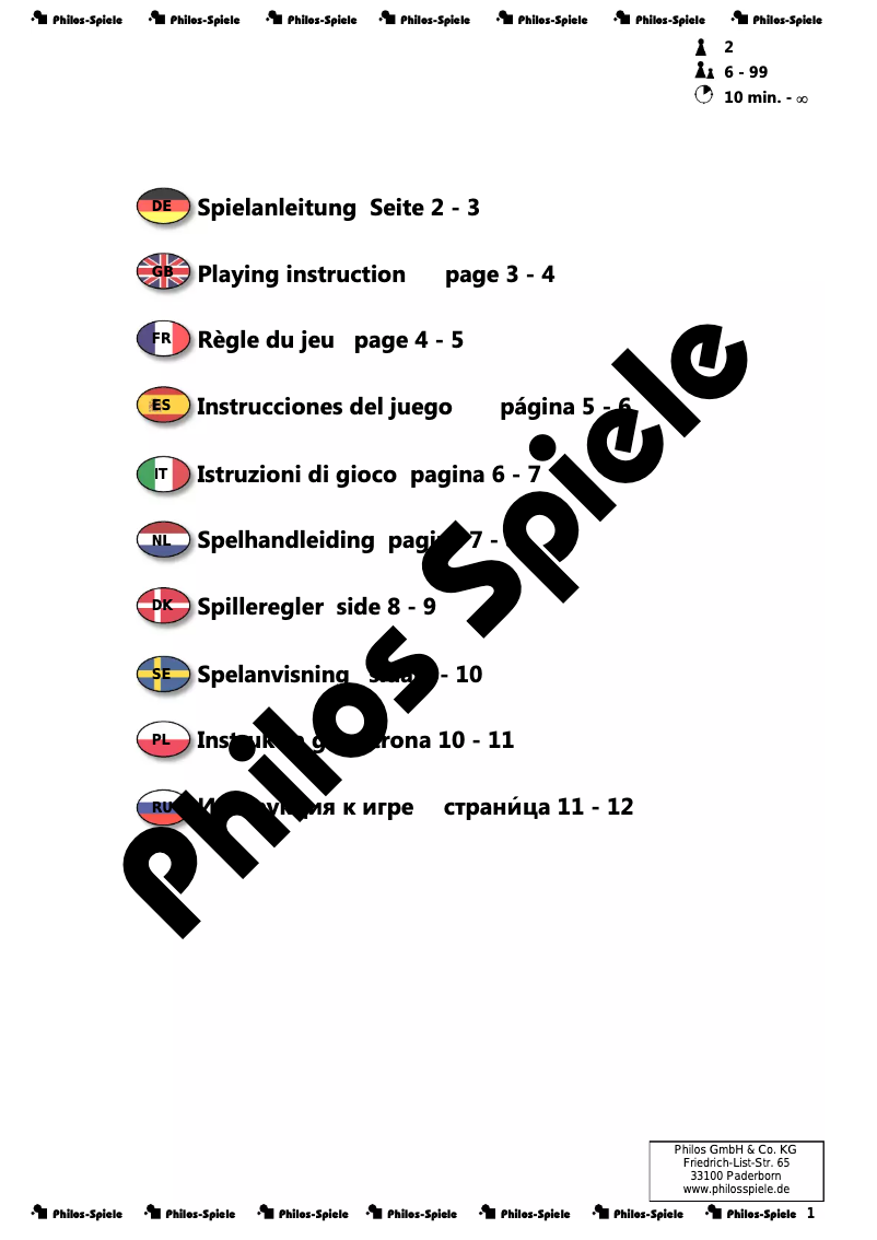 Image de la première page du manuel de l'appareil Backgammon Kos medium