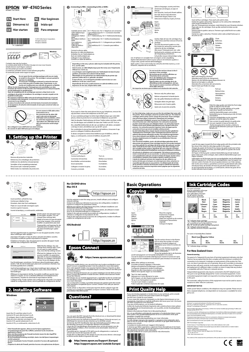 Page 1 de la notice Guide d'installation Epson WorkForce Pro WF-4740DTWF
