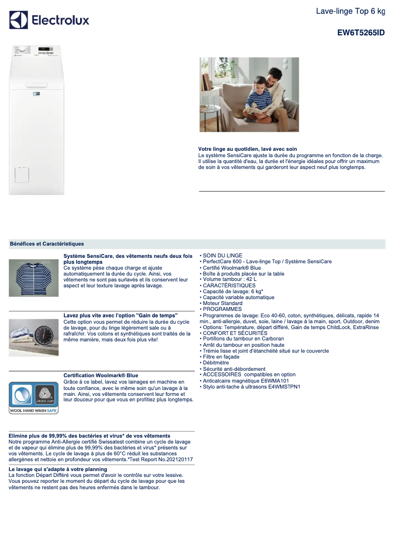 Page n°1 - Fiche technique Electrolux EW6T5265ID